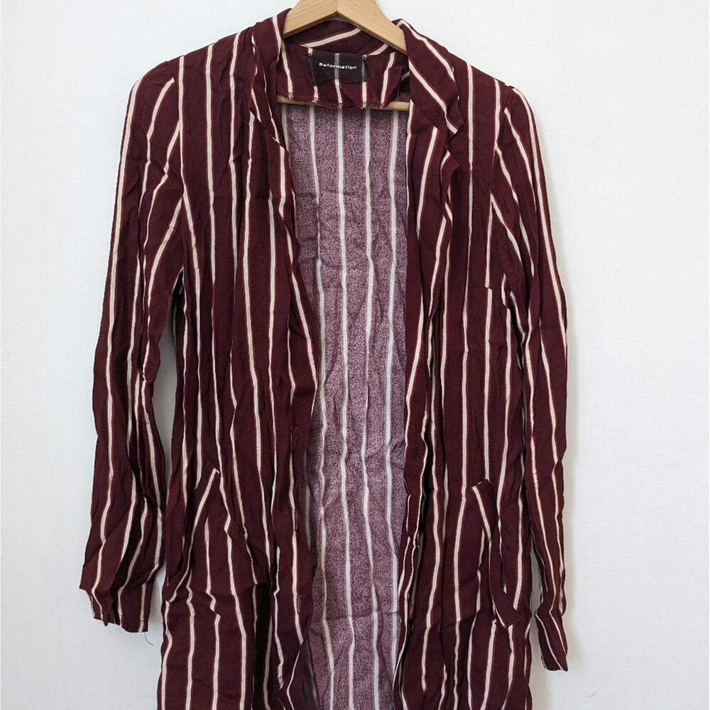 Reformation burgundy pinstripe blazer dress
